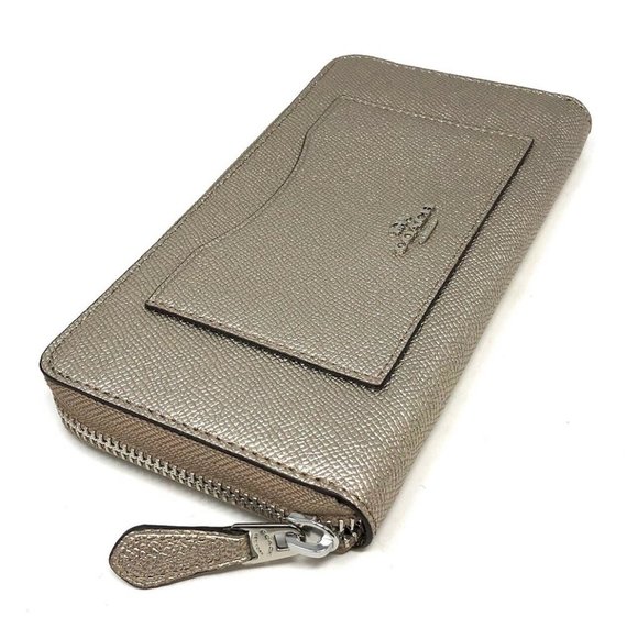 COACH® | Essential Slim Accordion Zip Wallet Coach Women\'s Accordion Zip Wallet in Metallic Cross Grain Leather - Platinum